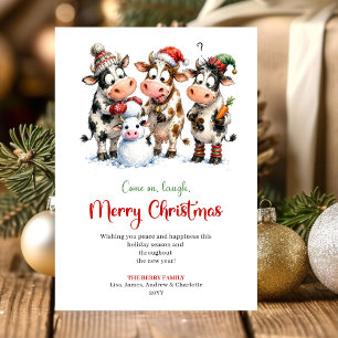 Playful Funny Cows Holiday Christmas Greeting Card