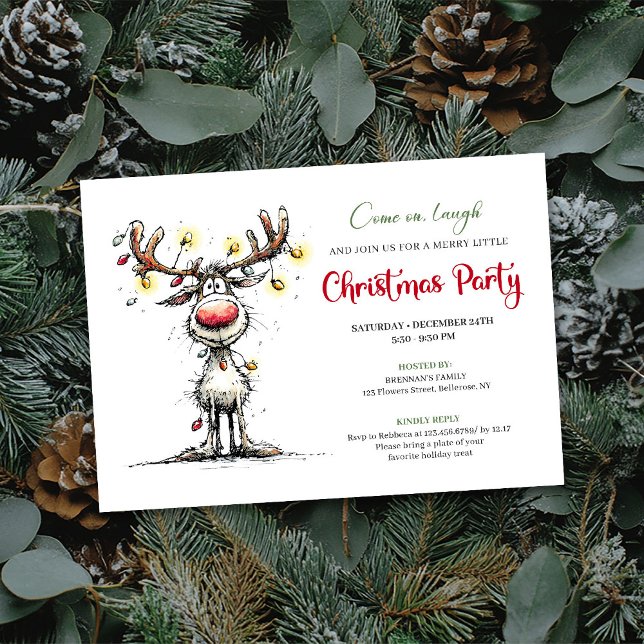 Playful funny reindeer Christmas party invite (Playful funny reindeer Christmas party invite

)