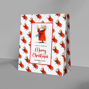 Playful funny Santa modern watercolor Christmas Medium Gift Bag