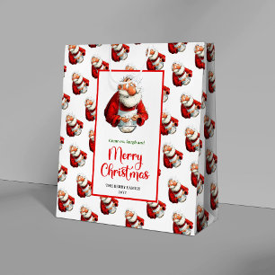 Playful funny Santa soft watercolor Christmas bag
