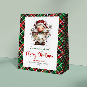 Playful Funny Santa Watercolor Red Green Gift Bag
