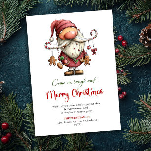 Playful Funny Santa Watercolor Red Green Greeting  Holiday Card