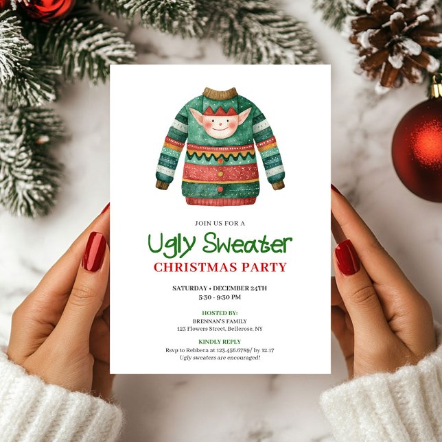 Playful Funny Ugly Sweater Xmas Party Card (Playful Funny Ugly Sweater Xmas Party Card)