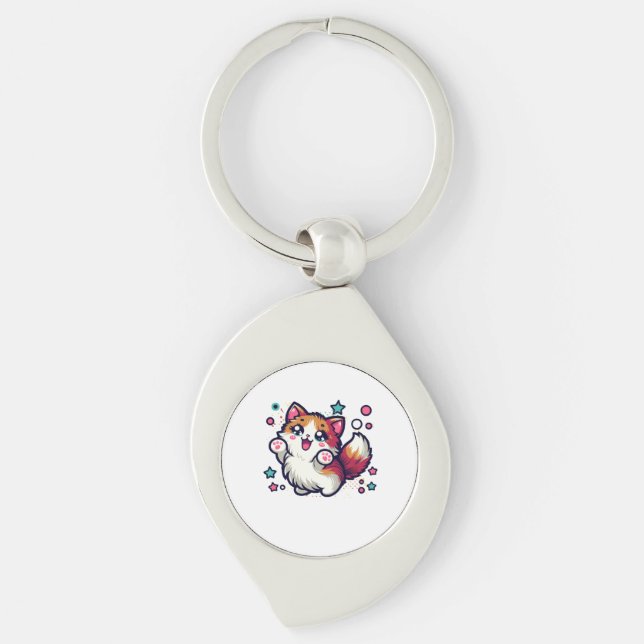 Playful Furry Cat Key Ring (Front)