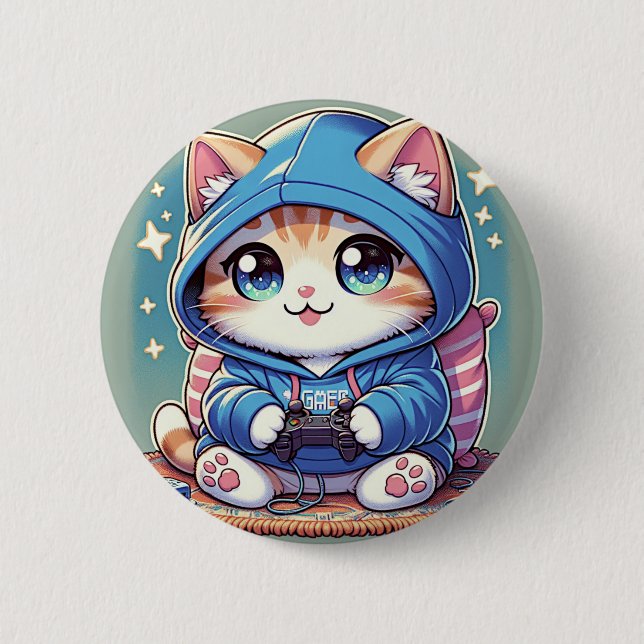 Playful Gamer Cat  in Cosy Setting 6 Cm Round Badge (Front)