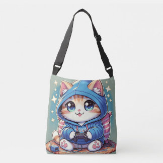 Playful Gamer Cat  in Cosy Setting Crossbody Bag
