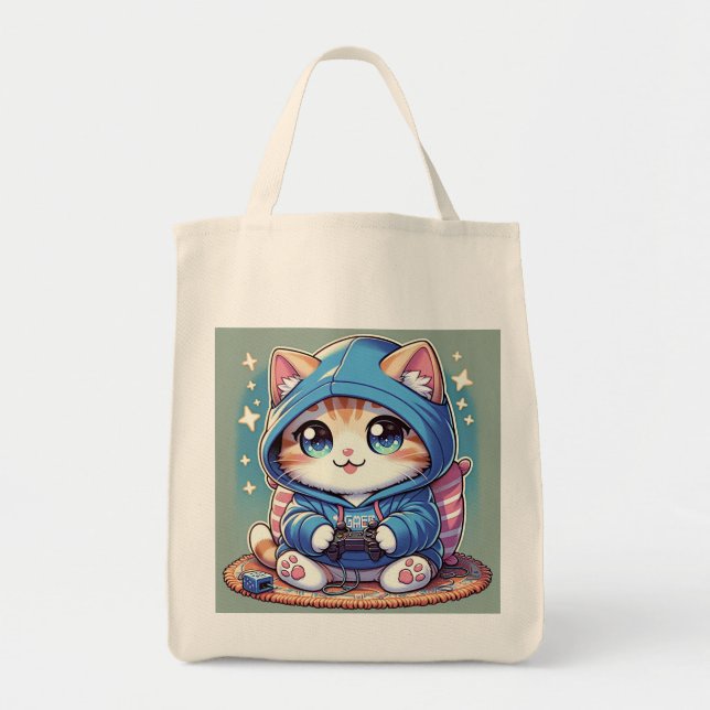 Playful Gamer Cat  in Cosy Setting Tote Bag (Front)