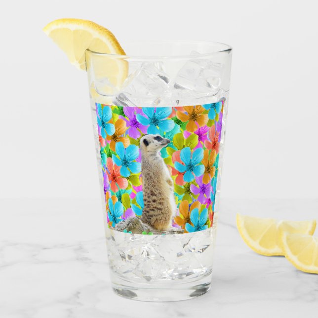 Playful Garden: Meerkat Amid Tricolored Blossoms Glass (Front Ice)