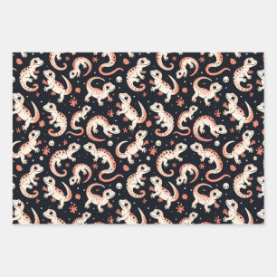 Playful Gecko Pattern Wrapping Paper Sheet