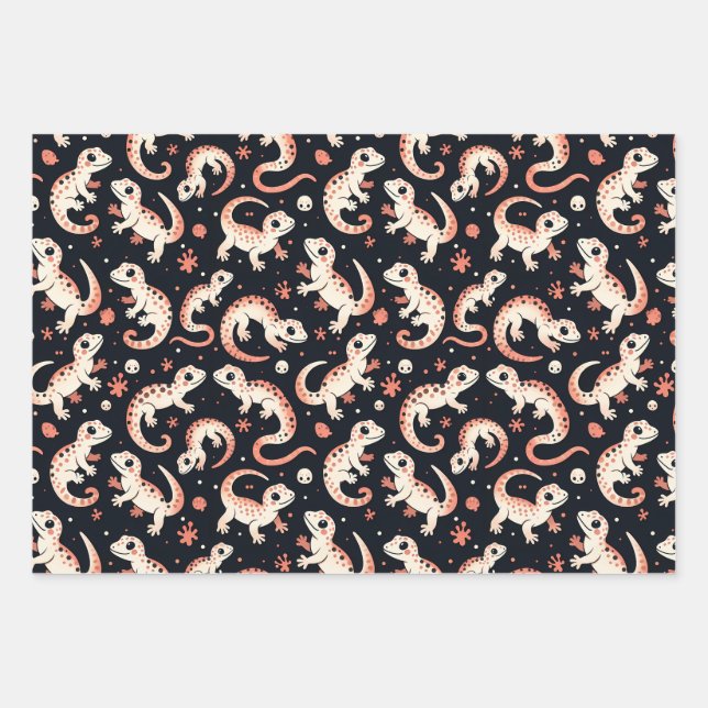 Playful Gecko Pattern Wrapping Paper Sheet (Front)