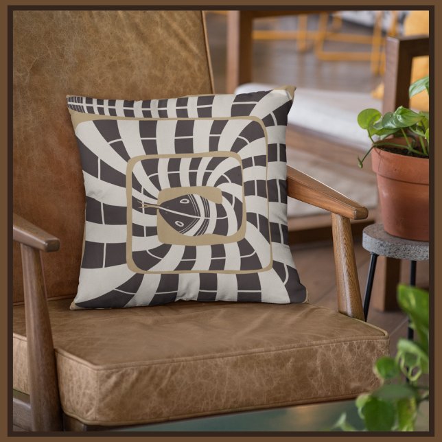 Playful Geometric Abstract Stripe Snake | Neutral  Cushion (Creator Uploaded)