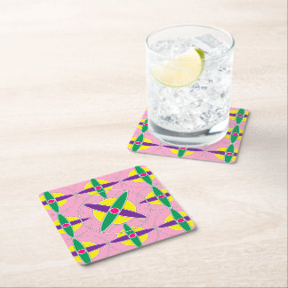 Playful geometric cross pattern square paper coaster