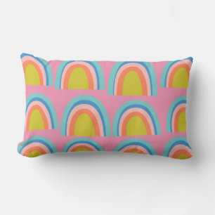 Playful Geometric Rainbow Pattern in Bright Pink Lumbar Cushion