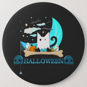 Playful Ghost Cat Haunts Halloween Night 6 Cm Round Badge