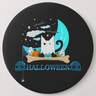 Playful Ghost Cat Haunts Halloween Night 6 Cm Round Badge