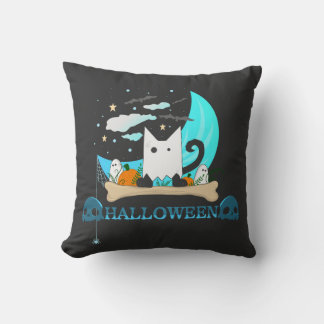 Playful Ghost Cat Haunts Halloween Night Cushion