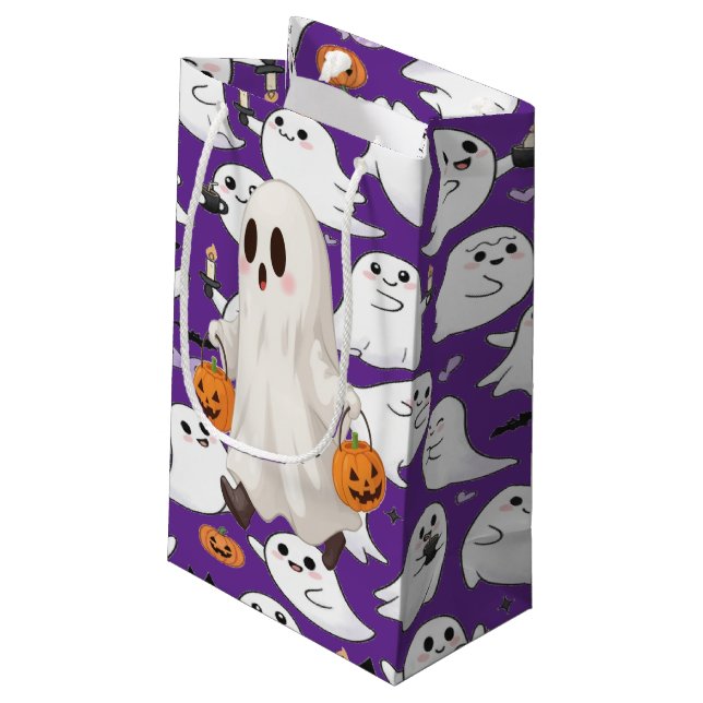 Playful Ghosts Everywhere Spooky Fun Halloween Small Gift Bag (Back Angled)