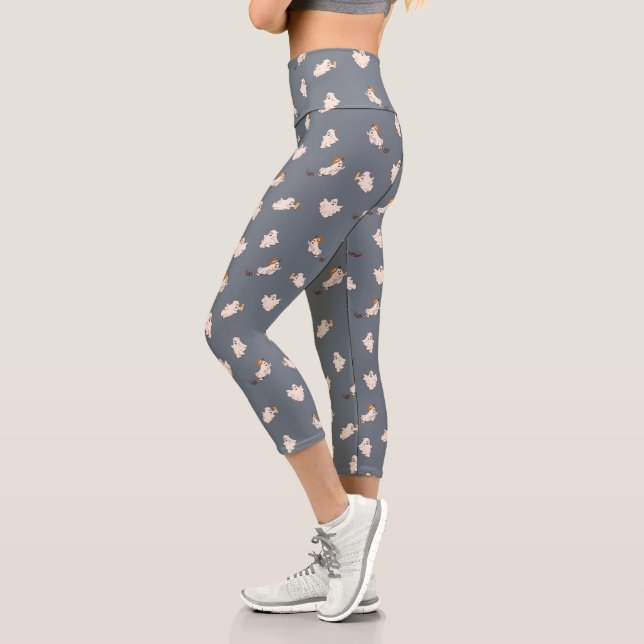 Playful Ghosts Halloween Pattern Capri Leggings (Left)