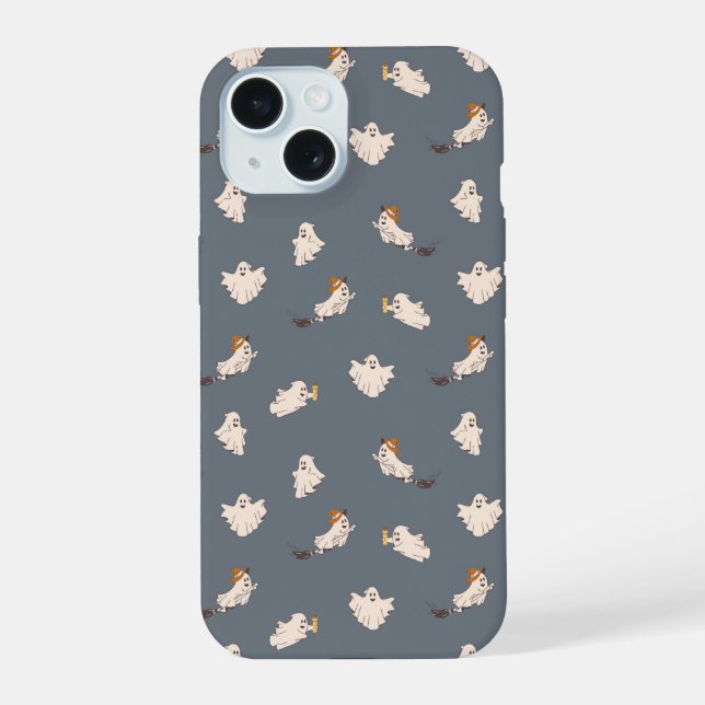 Playful Ghosts Halloween Pattern iPhone 15 Case (Back)
