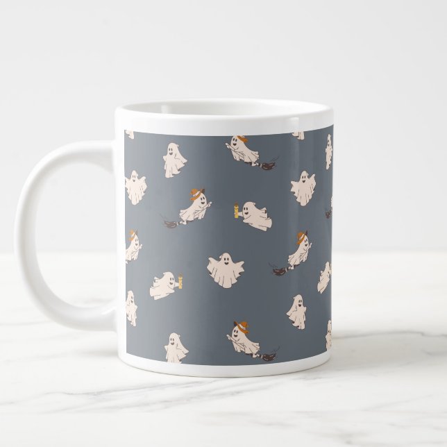 Playful Ghosts Halloween Pattern Large Coffee Mug (Left)