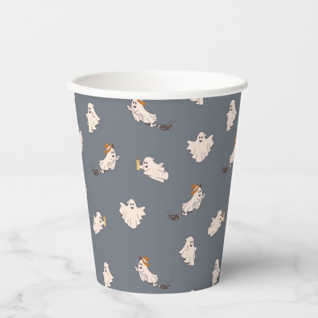 Playful Ghosts Halloween Pattern Paper Cups (Front)