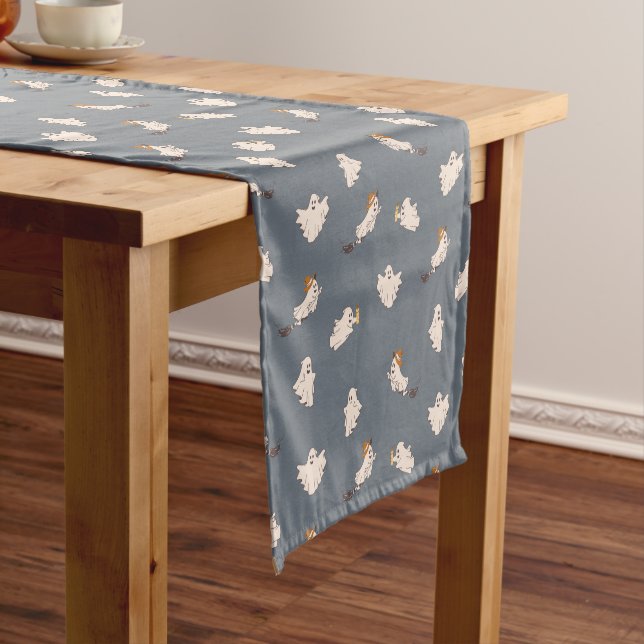 Playful Ghosts Halloween Pattern Short Table Runner (In Situ)