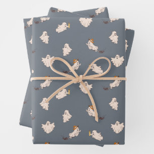 Playful Ghosts Halloween Pattern Wrapping Paper Sheet