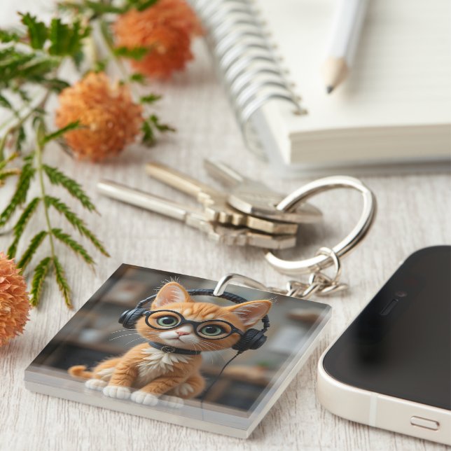 Playful Ginger Cat Key Ring (Front Right)