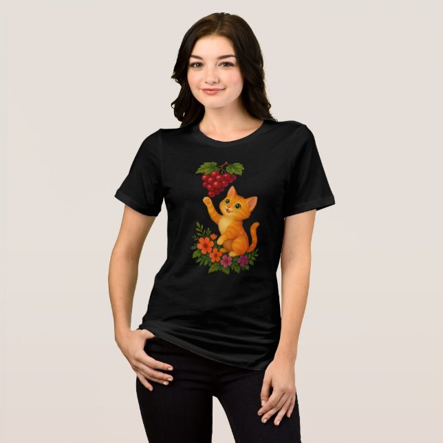 Playful Ginger Kitten with Grapes Tri-Blend Shirt (Front Full)