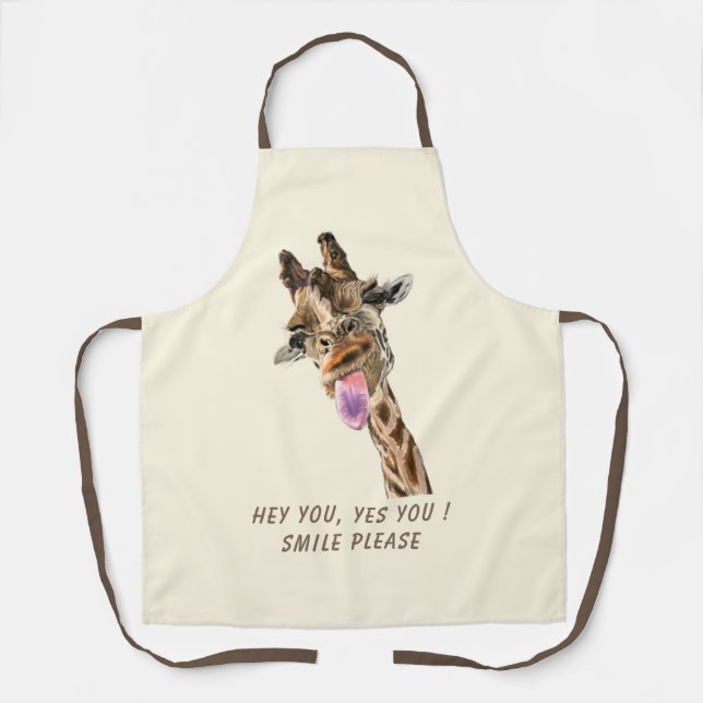 Playful Giraffe Funny Apron Smile - Custom Text (Front)