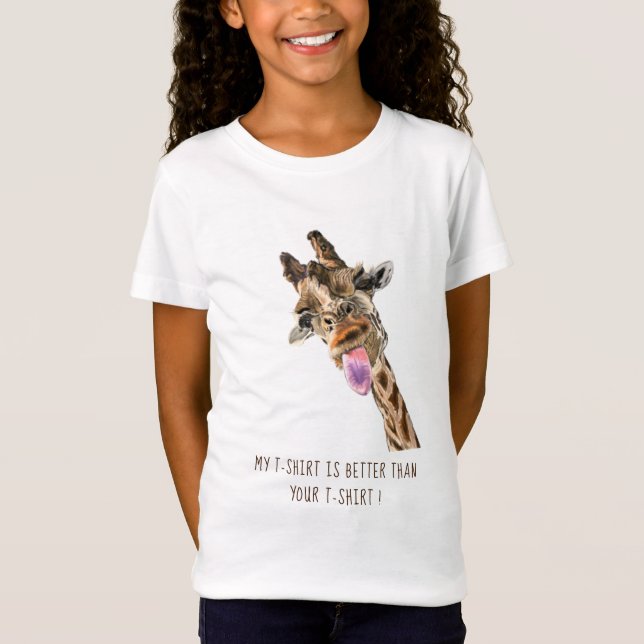 Playful Giraffe Funny Kid's T-Shirt - Custom Text (Front)