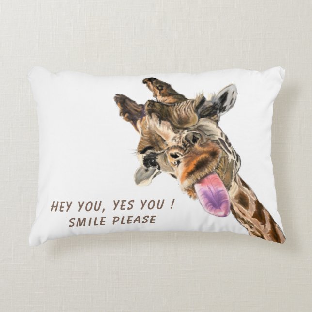 Playful Giraffe Tongue Out Accent Pillow - Smile  (Front)