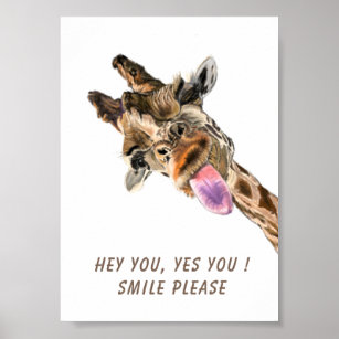 Playful Giraffe Tongue Out Poster - Smile 