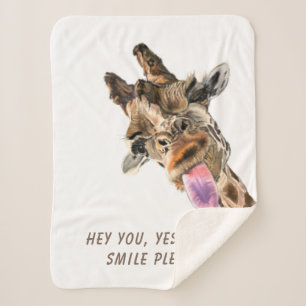 Playful Giraffe Tongue Out Sherpa Blanket - Smile 