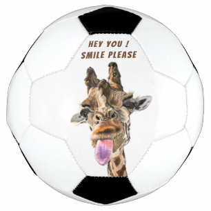 Playful Giraffe Tongue Out Soccer Ball Smile