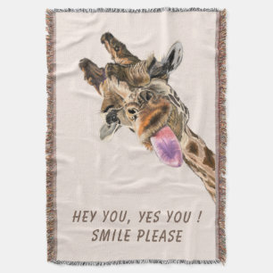 Playful Giraffe Tongue Out Throw Blanket Smile