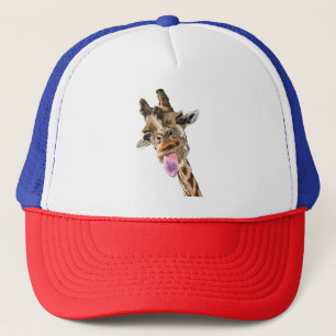 Playful Giraffe Tongue Out Trucker Hat Smile