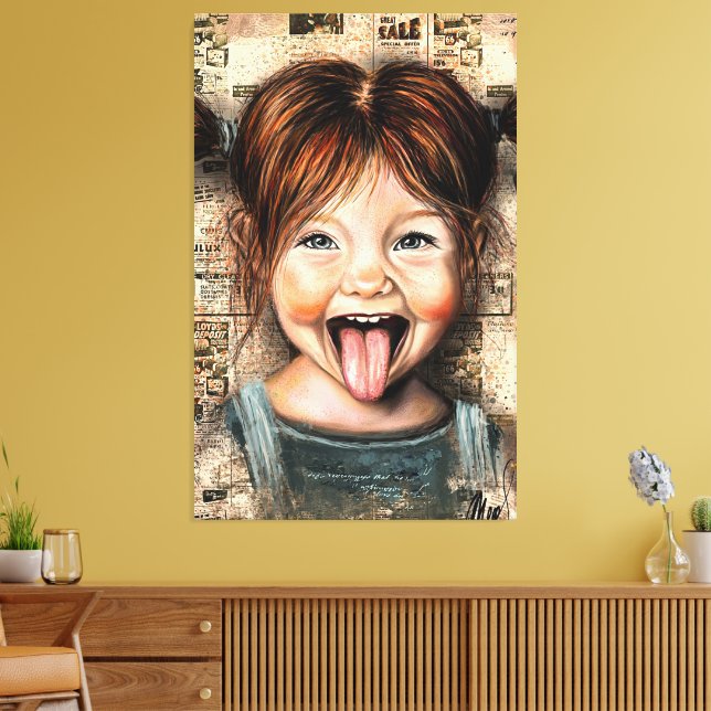 Playful Girl Funny Canvas Print (Insitu(LivingRoom))