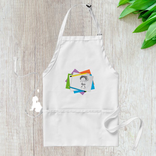 Playful Girl Sketch Drawing with Colourful Pencils Standard Apron (Creator Uploaded)