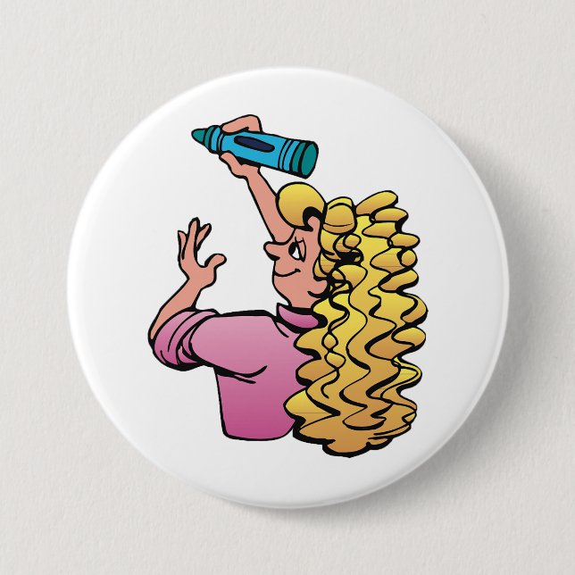 Playful Girl with Crayon 7.5 Cm Round Badge (Front)