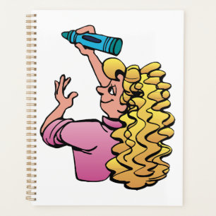 Playful Girl with Crayon Planner