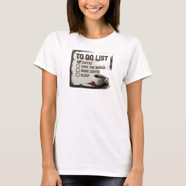 Playful Gold COFFEE FIRST SAVE WORLD Graphic Tee (Front)