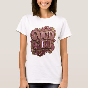 Playful Gold GOOD GIRL 3D Text Art T-Shirt