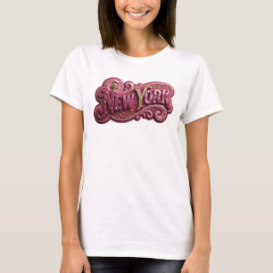 Playful Gold NEW YORK Artistic Motif T-Shirt
