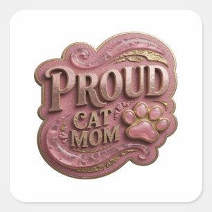 Playful Gold PROUD CAT MOM Sticker Design