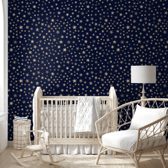 Playful Golden Stars Midnight Sky Wallpaper (Kids)
