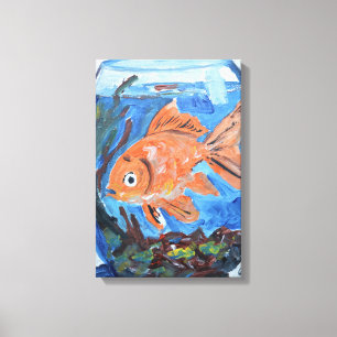 Playful Goldfish in Glass Bowl Canvas Print