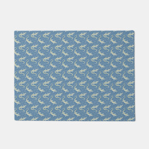 Playful Green Alligator Paisley on Blue Doormat