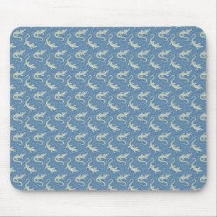Playful Green Alligator Paisley on Blue Mouse Mat