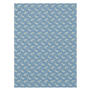 Playful Green Alligator Paisley on Blue Tablecloth